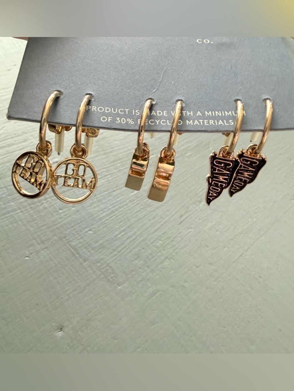 Universal Thread Gold Tone Go Team Earrings Set of 3 NEW